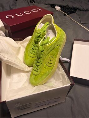 Gucci Neon Green Suede Women's Sneakers